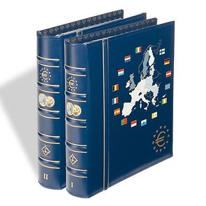 Münzalbum Vista, Band 1 und 2' Alte und neue Länder', inkl. Schutzkassetten, blau