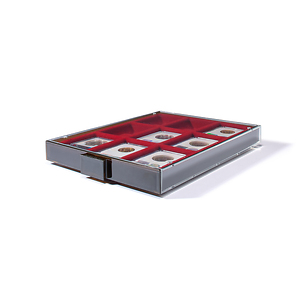 Münzbox 9 eckige Fächer für Slabs, rauchfarben