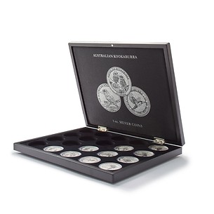 Münzkassette VOLTERRA für 20 Silbermünzen „Australian Kookaburra“ in Original-Kapseln