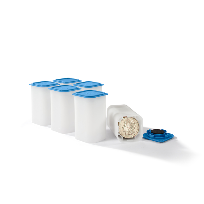 Sqube Münztube für 20 Münzen mit Durchmesser 38 – 39 mm, stapelbar, 6er Pack