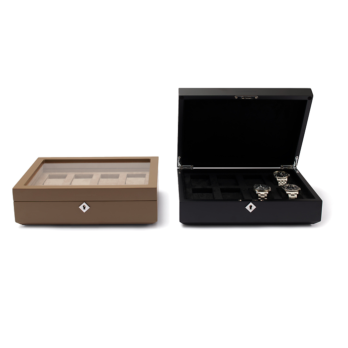 Chronos Uhrenbox mit Glasdeckel, 8er, schwarz
