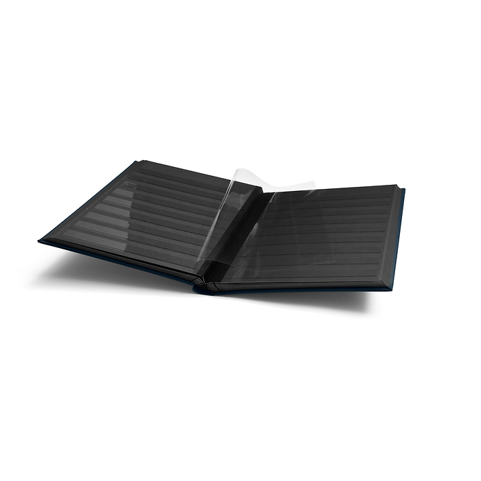 Premium Einsteckbuch, DIN A4,  32 schwarze Seiten, wattierter Einband aus LEFA, blau