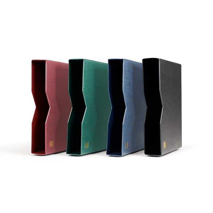 Premium Schutzkassette für Einsteckbücher mit wattierter Ledereinband 64 Seiten, blau