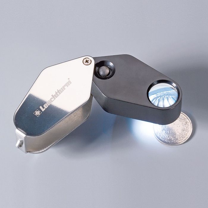 LED-Einschlaglupe, 10-fache Vergrößerung, schwarz, Ø 18 mm