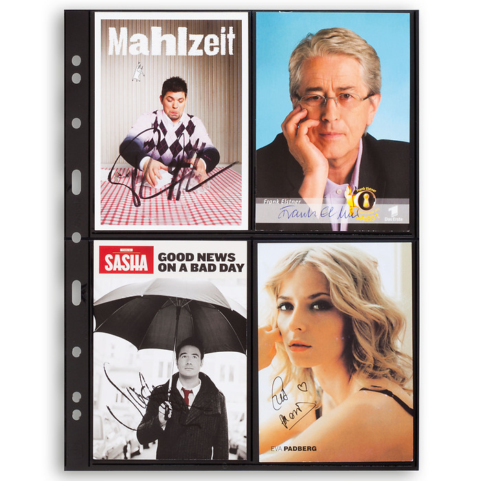 Grande Kunststoffhüllen mit 4 Taschen für Postkarten, schwarz, 5er Pack