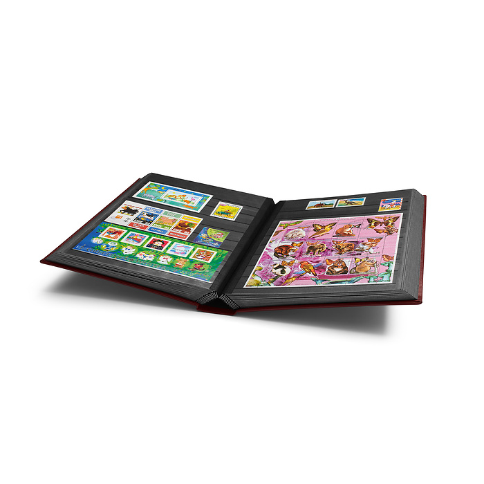 Premium Einsteckbuch, DIN A4,  64 schwarze Seiten, wattierter Einband aus LEFA, rot