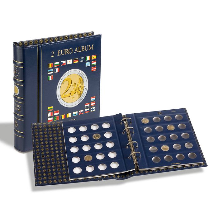 Münzalbum VISTA, für 2-Euro-Münzen, inkl. 4 VISTA Münzblättern, inkl. Schutzkassette, blau