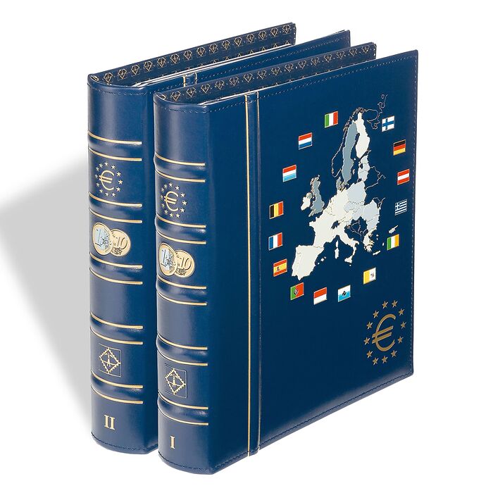Münzalbum Vista, Band 1 und 2' Alte und neue Länder', inkl. Schutzkassetten, blau