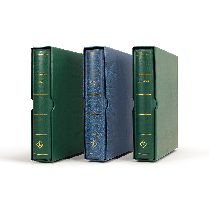 LEUCHTTURM Drehstabbinder PERFECT Prägung 'DEUTSCHLAND DDR', inkl. Schutzkassette, blau