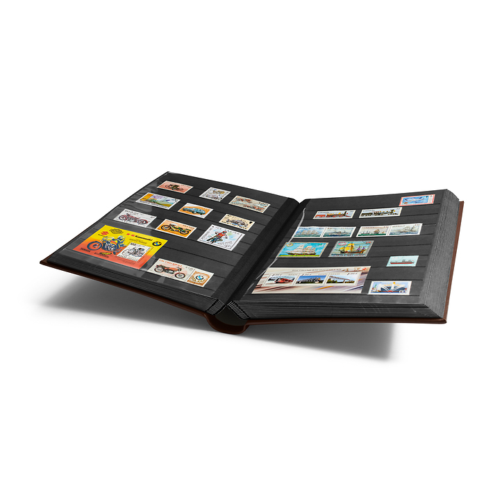 Leder Einsteckbuch, DIN A4, 64 schwarze Seiten, wattierter EchtLeder-Einband, braun