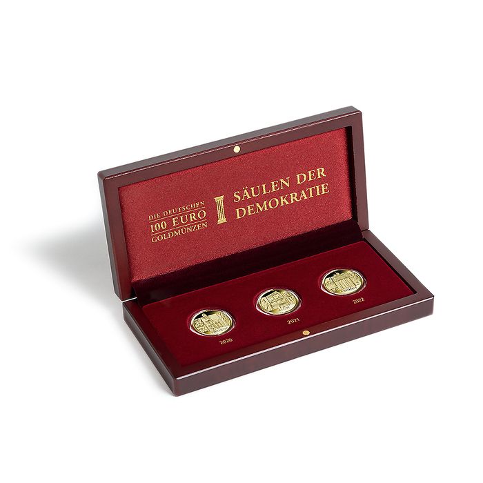 Münzetui VOLTERRA für 3 dt. 100-Euro-Goldmünzen „Säulen der  Demokratie“ in Kapseln