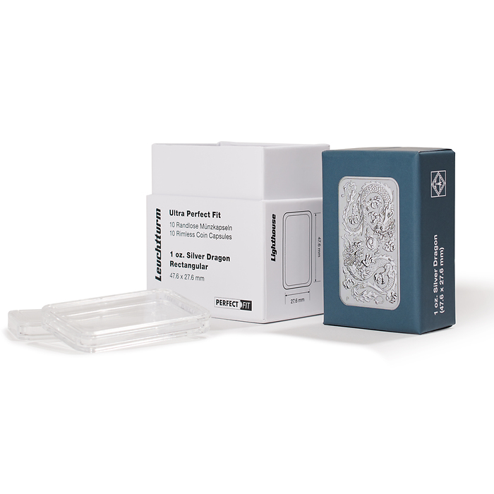 Ultra Perfect Fit Münzkapseln f.1 oz. Silver Dragon Rectangular (47,6 x 27,6 mm), 10er-P.