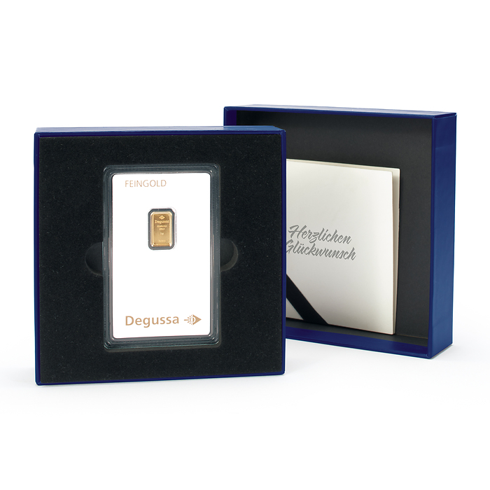 Geschenkschachtel f. einen Goldbarren in Blisterverp. „Herzlichen Glückwunsch“, klassisch
