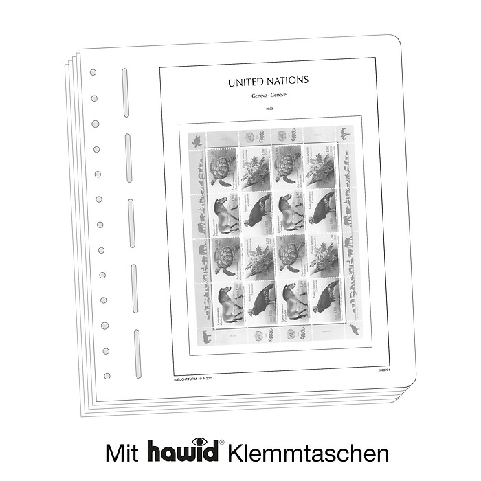 Leuchtturm Nachtrag mit Klemmtaschen UNO Genf-Kleinbogen 2023