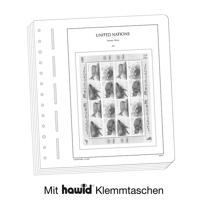 Leuchtturm Nachtrag mit Klemmtaschen UNO Wien-Kleinbogen 2023