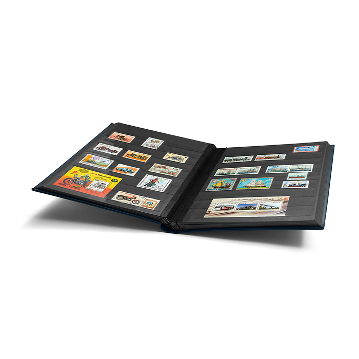 Einsteckbuch PREMIUM, DIN A4,  32 schw. Seiten, wattierter Ledereinb.* inkl. Kassette,blau