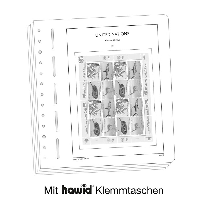 Leuchtturm Nachtrag mit Klemmtaschen UNO Genf-Kleinbogen 2024